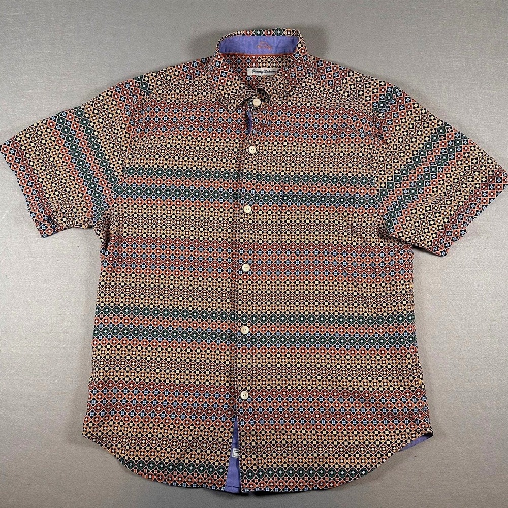 Tommy‎ Bahama Bodega Dune 100% Silk Button Down Shirt Men Medium Multicolor Camp